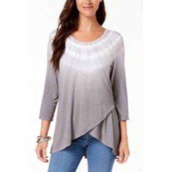 STYLE & CO Gray White Tye Dye‎ Tulip Hem Boho Top Sz XL NEW - Picture 2 of 10